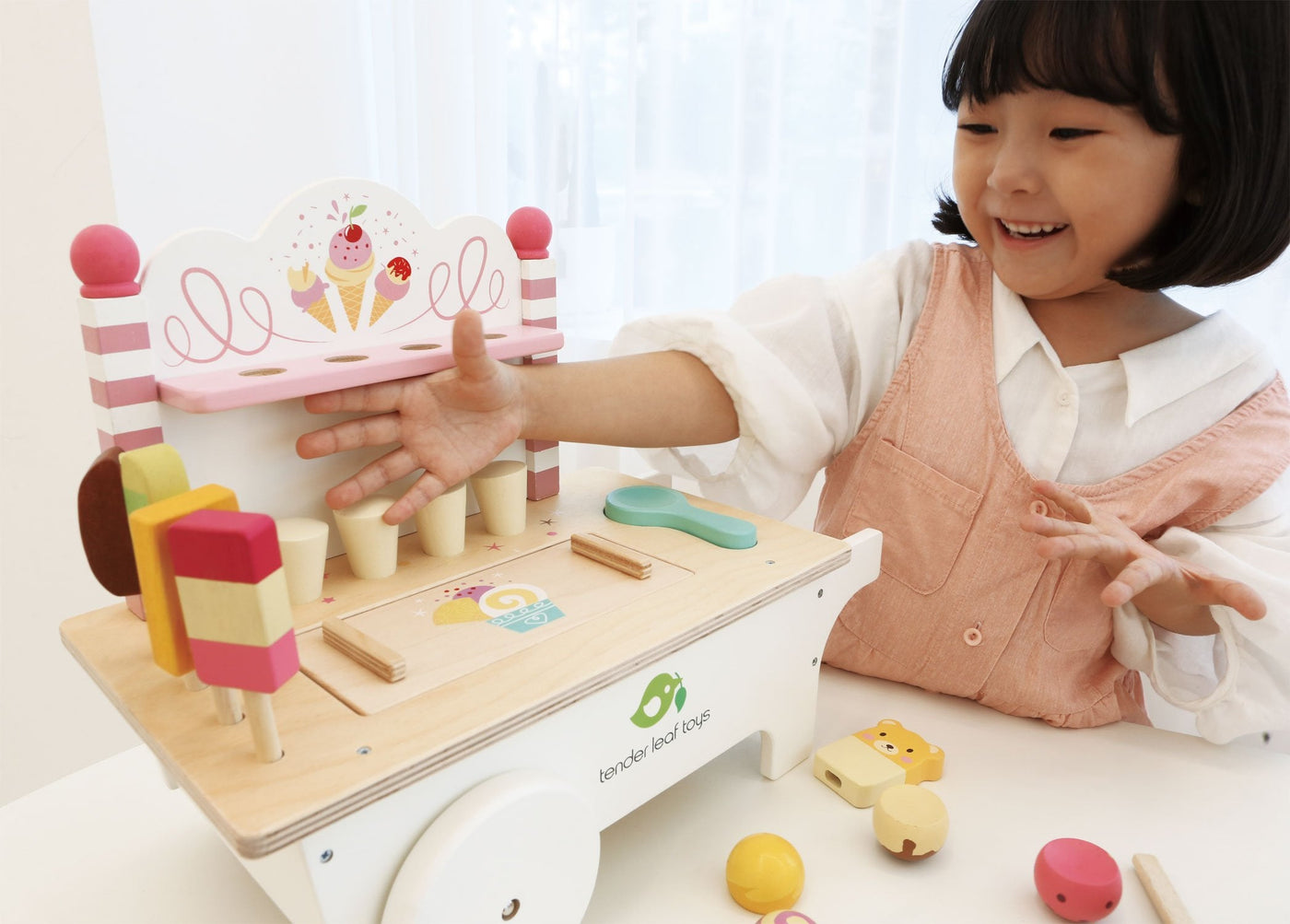 Push Along Ice Cream Cart Wooden Toy Tender Leaf Toys 