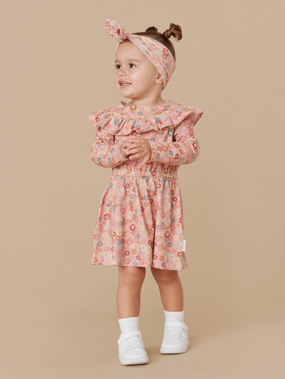 Rainbow Flower Bear Frill Dress HB127W23 Long Sleeve Dress Huxbaby 