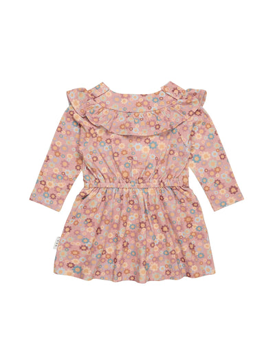 Rainbow Flower Bear Frill Dress HB127W23 Long Sleeve Dress Huxbaby 