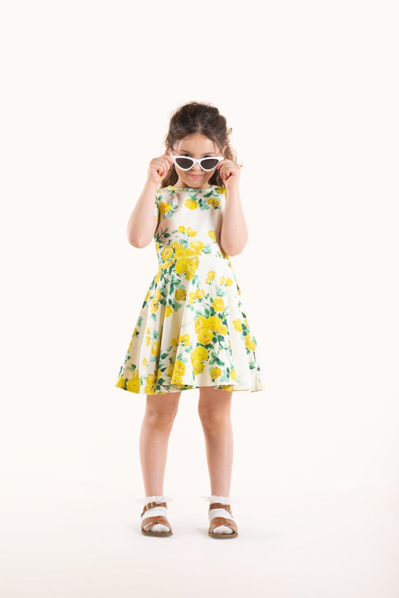 Rock Your Baby Yellow Roses Waisted Dress Short Sleeve Dress Rock Your Baby 