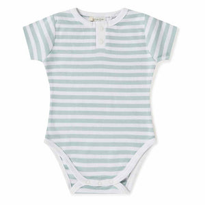 Snuggle Hunny - Organic Short Sleeve Bodysuit - Sage Stripe