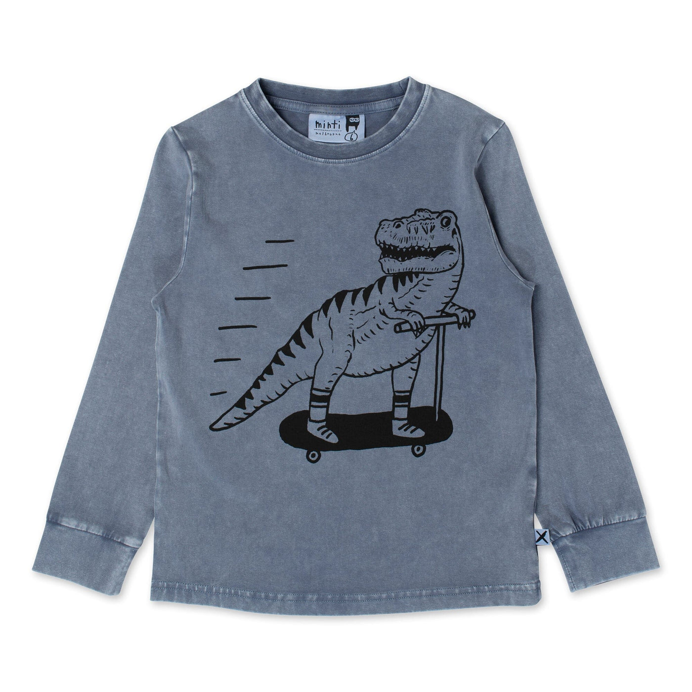 Scooting Dino Tee - Midnight Wash Long Sleeve T-Shirt Minti 