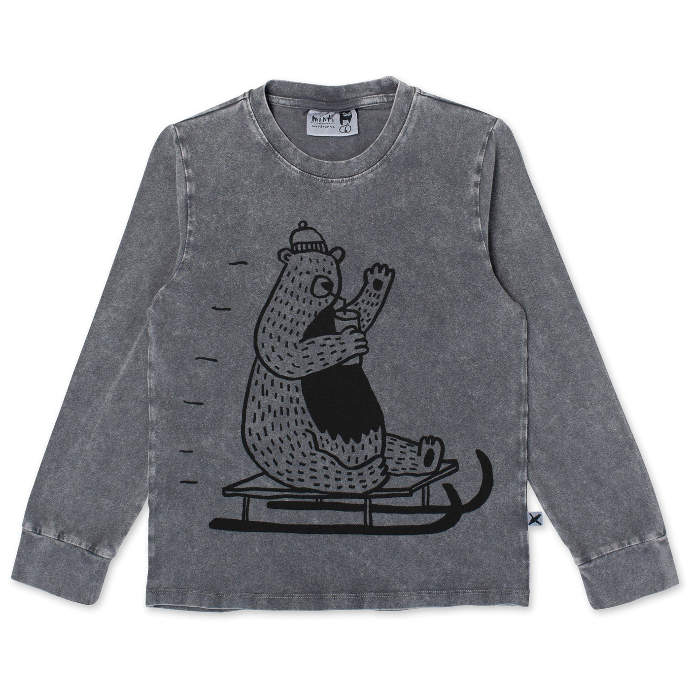 Sled Bear Tee - Grey Wash Long Sleeve T-Shirt Minti 