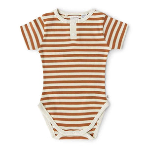 Snuggle Hunny - Organic Short Sleeve Bodysuit - Biscuit Stripe