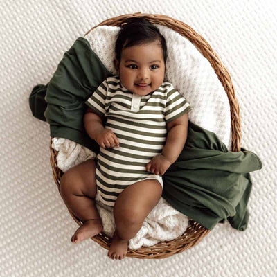 Snuggle Hunny Organic Short Sleeve Bodysuit - Olive Stripe Bodysuit Snuggle Hunny 