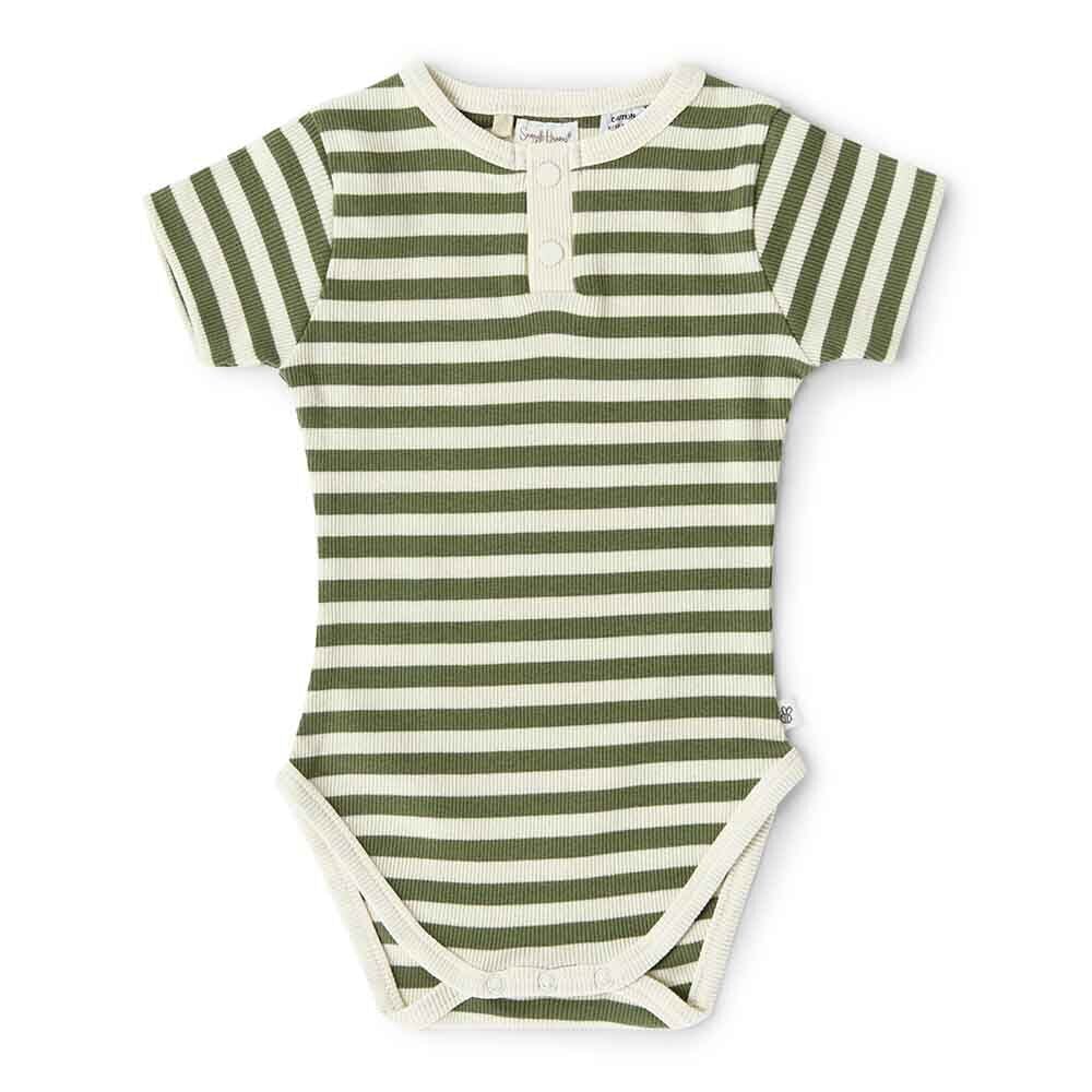 Snuggle Hunny Organic Short Sleeve Bodysuit - Olive Stripe Bodysuit Snuggle Hunny 