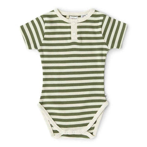 Snuggle Hunny - Organic Short Sleeve Bodysuit - Olive Stripe