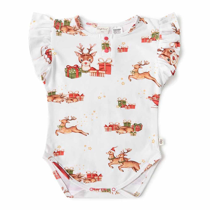 Snuggle Hunny Organic Short Sleeve Bodysuit With Frill Reindeer