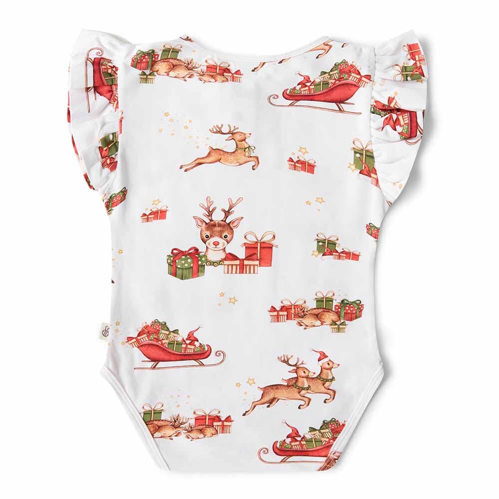 Snuggle Hunny Organic Short Sleeve Bodysuit With Frill - Reindeer Bodysuit Snuggle Hunny 