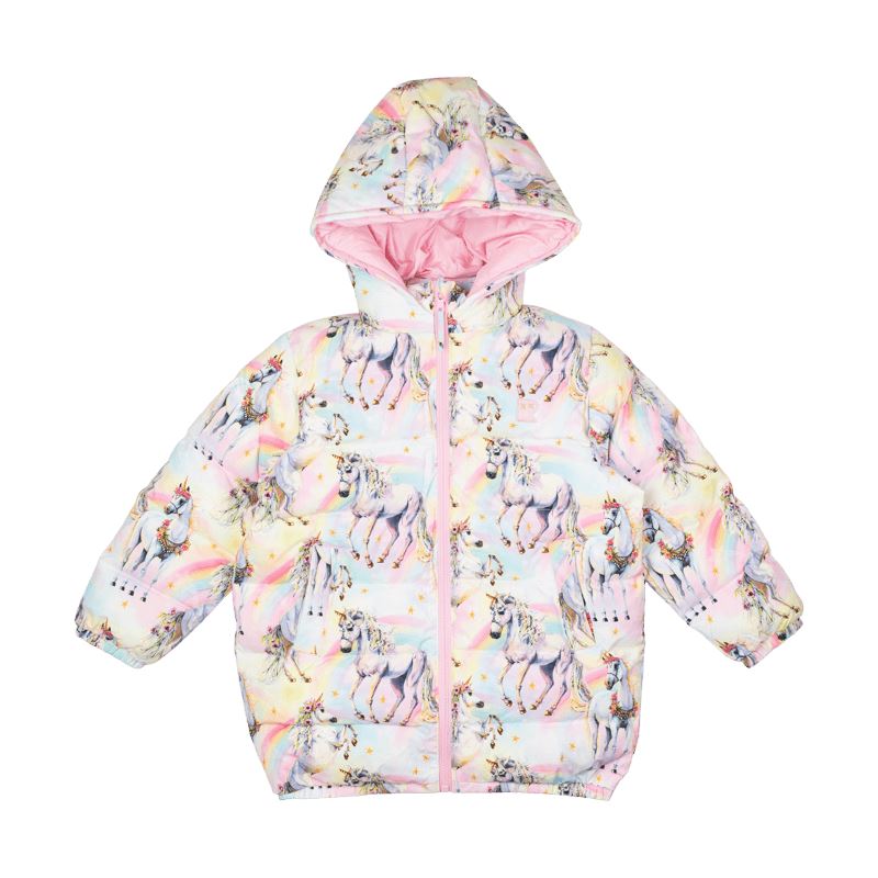 Sorbet Unicorn Long Hooded Puffer Jacket With Lining Jacket Rock Your Baby 