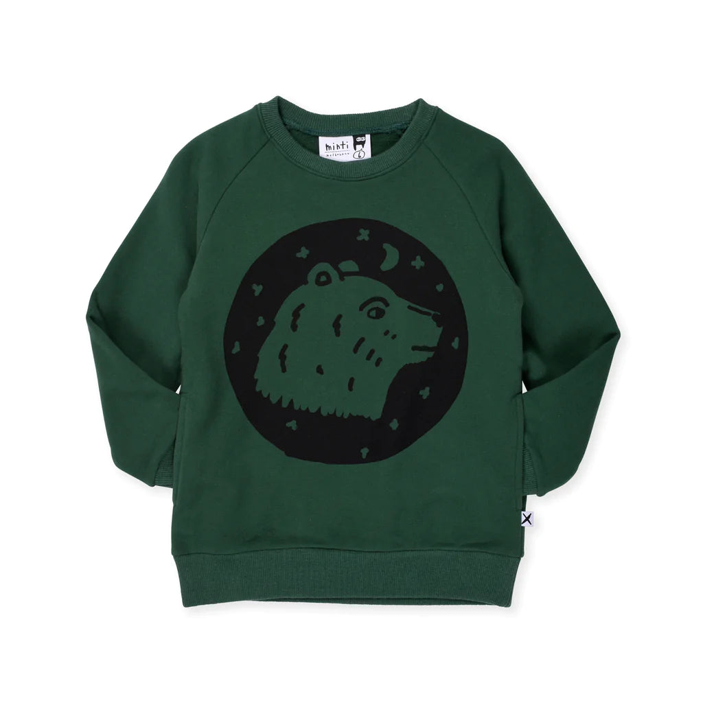 Starry Bear Furry Crew- Kelly Green Long Sleeve T-shirt Minti 