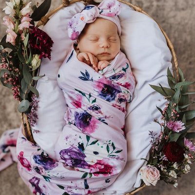 Stretch Cotton Baby Wrap Set - Floral Kiss Swaddles & Wraps Snuggle Hunny Kids 