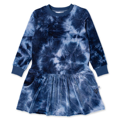 Velvet Dress - Blue Tie Dye Long Sleeve Dress Minti 