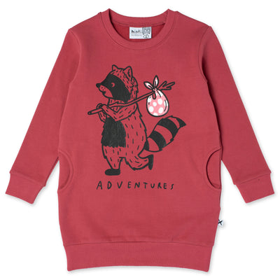 Wandering Raccoon Furry Dress - Crimson Long Sleeve Dress Minti 