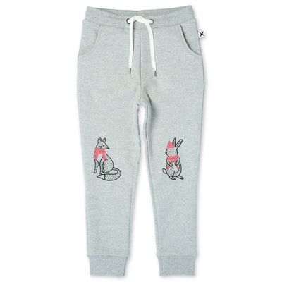 Warm Forest Friends Furry Trackies - Grey Marle Trackpants Minti 