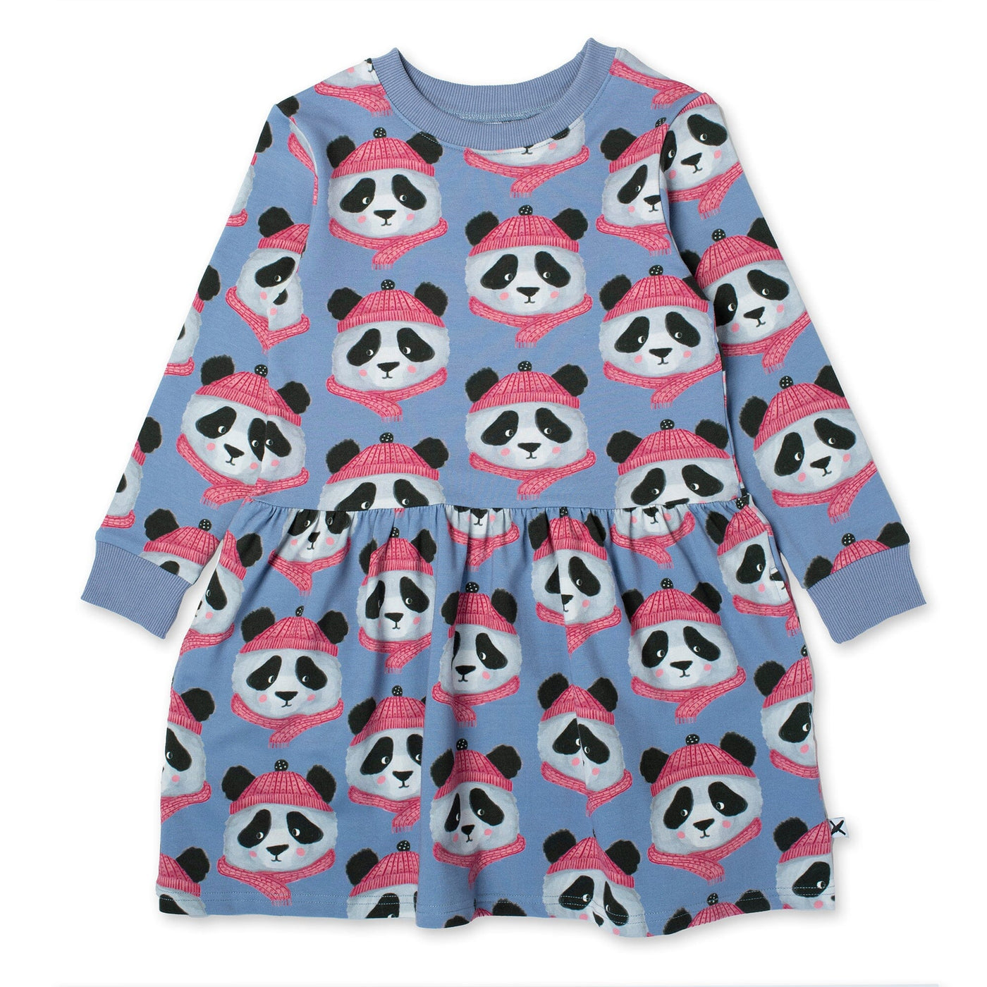 Warm Pandas Dress - Light Blue Long Sleeve Dress Minti 